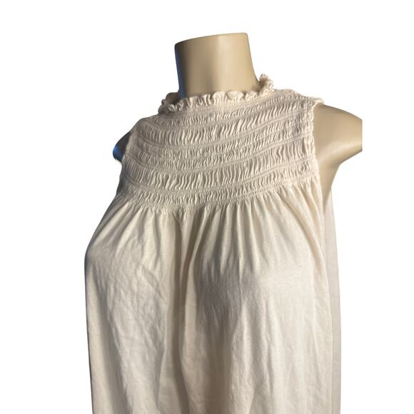 Women M Comune Jules Smocked Neck Ivory Oatmeal Sleeveless Shift Dress - Picture 3 of 7